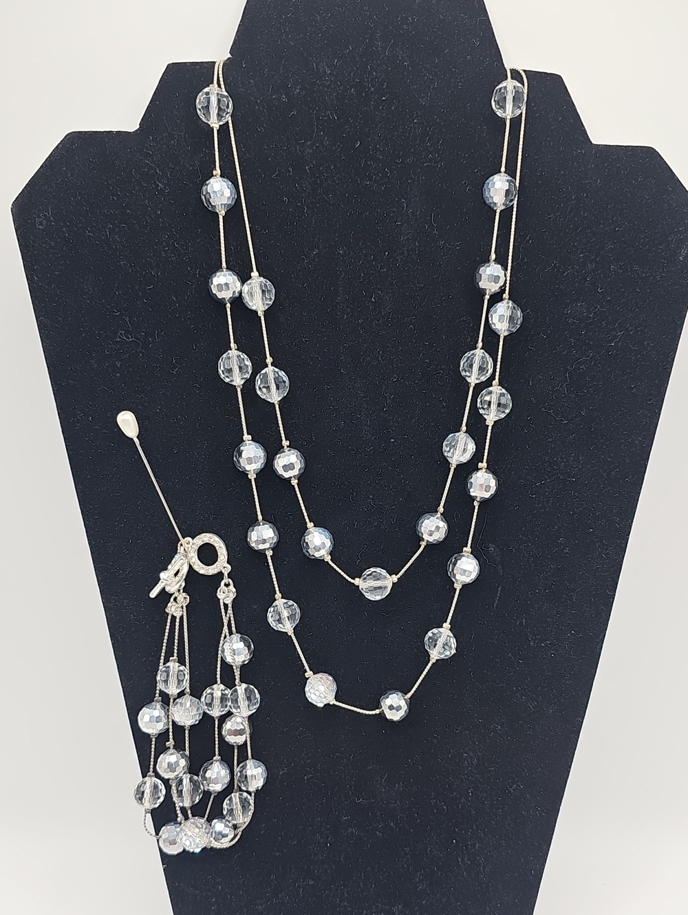 Unbranded Faceted Bead Multi Strand Necklace Bracelet Set Womens OS Silver Clear